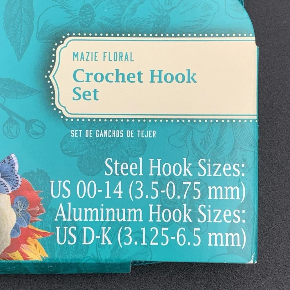 Pioneer Woman Crochet Hook Set Mazie Floral 25 Pieces‎ Steel 00-14 Aluminum D-K